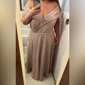 Xscape Off-Shoulder Glitter Knit Willow Gown in Pink